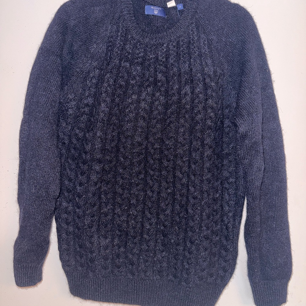 Gant Men's Dark Blue Cable Knit Crewneck Sweater